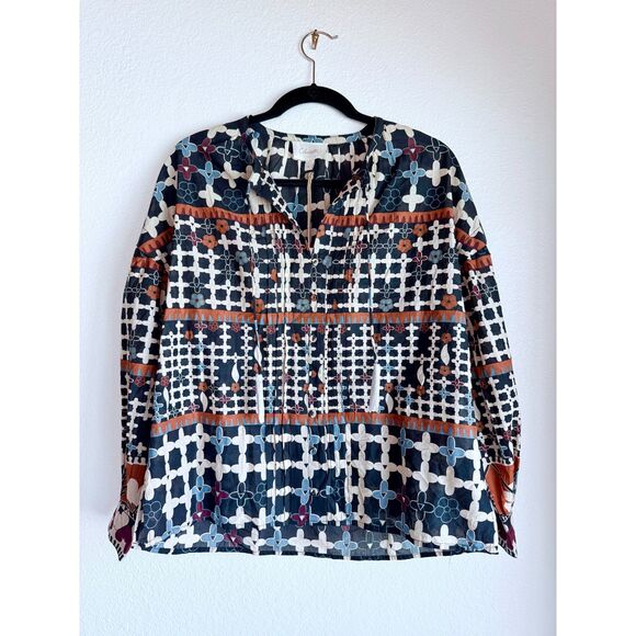 NWT Cleobella Edith Long Sleeve Blouse in Deco Black Blue Orange Cream Size S - Picture 5 of 13